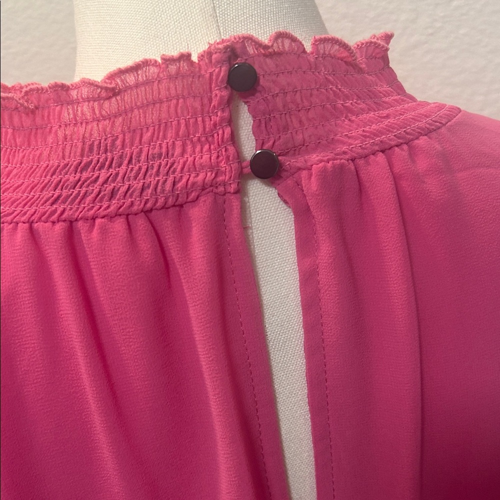 1. State Hot Pink Mock Neck Keyhole Ruffle Sleeve Blouse - Picture 9 of 12